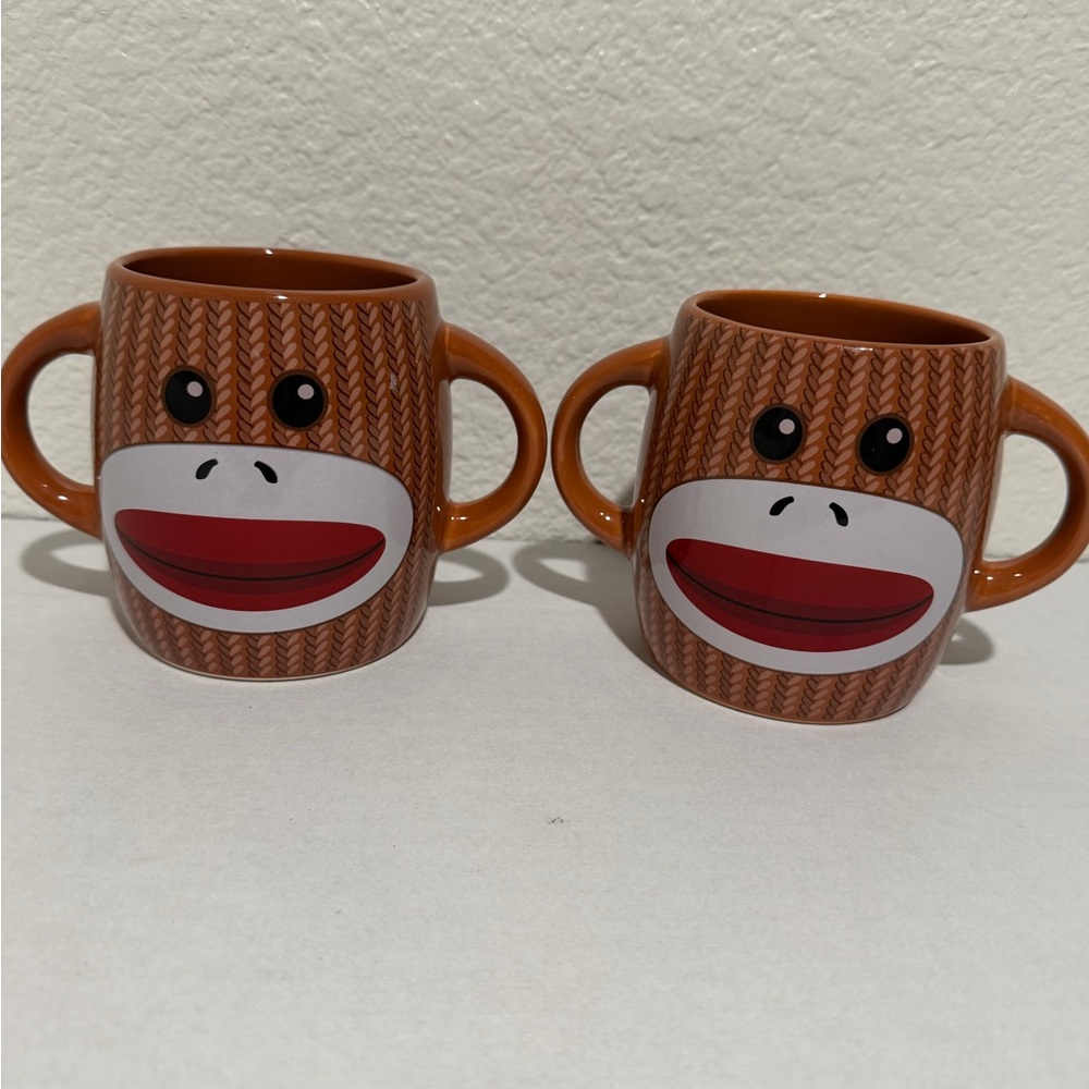 Sock Monkey Ceramic Two‎ Handle-Two Sided Coffee Mug Galerie, set of 2 #A116 - Picture 2 of 5